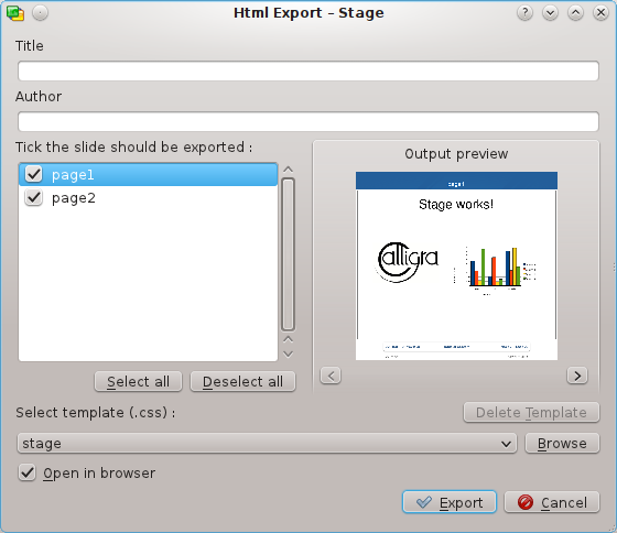 Eingabe der Informationen für die HTML-Präsentation