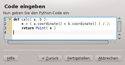 Quelltext für den Mittelpunkt im Skriptobjekt Assistent eingeben
