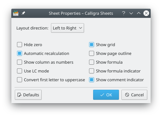 Sheet Properties dialog.