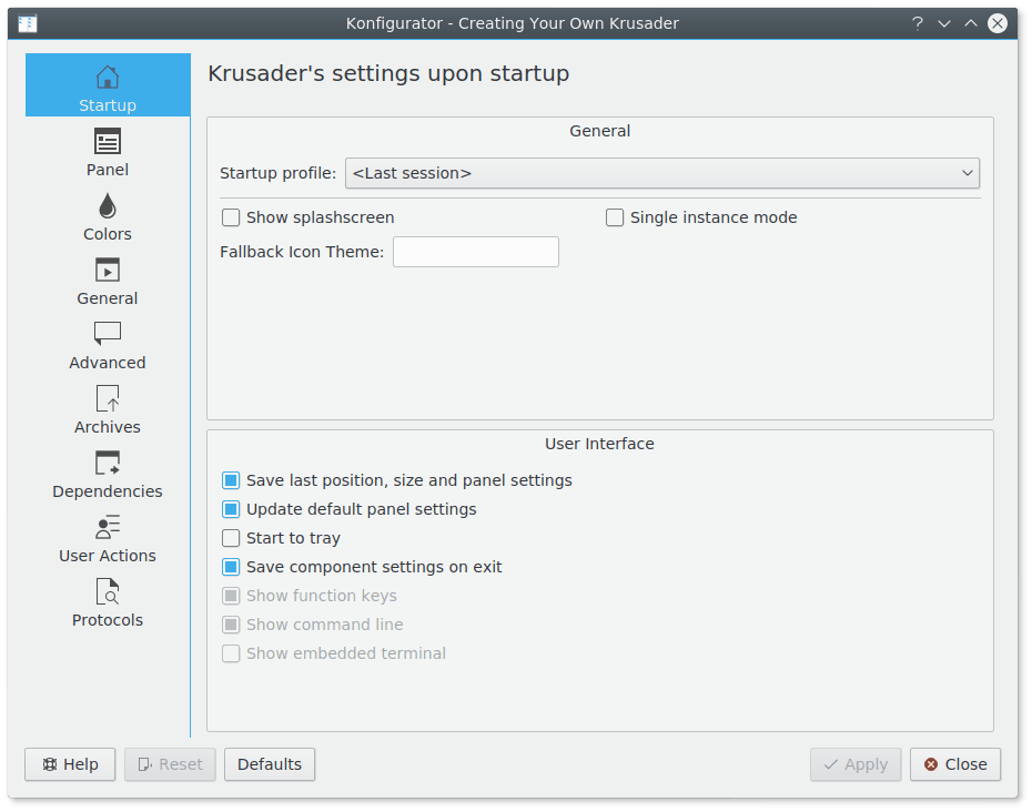 Startup configuration