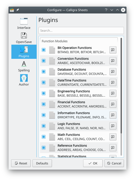Configuración de los complementos.