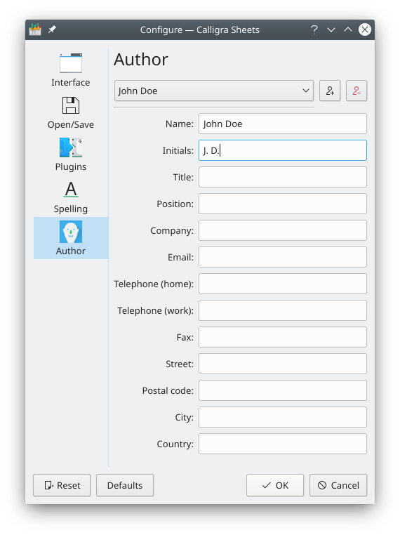 Configuración del autor.