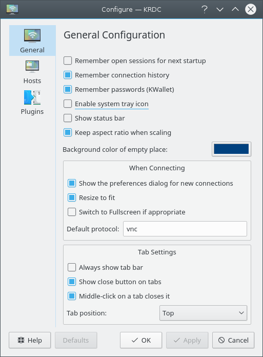 Preferencias de Remote Desktop Connection: pestaña General