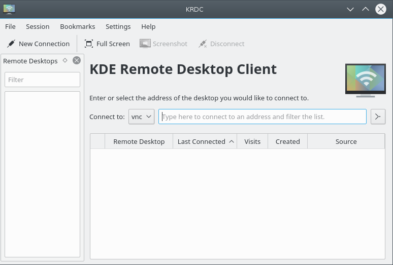 Ventana principal de Remote Desktop Connection