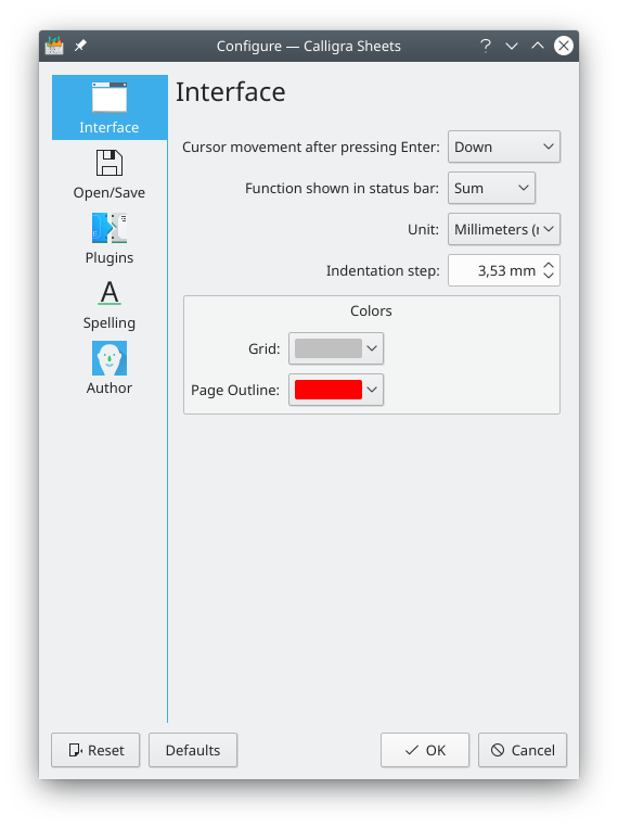 Configuration de l'interface.