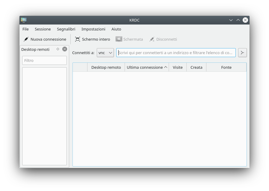 La finestra principale di Remote Desktop Connection