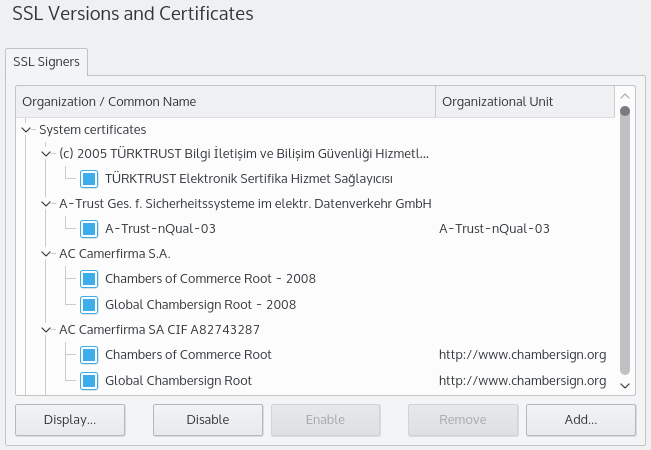 Das Modul „SSL-Versionen und -Zertifikate“