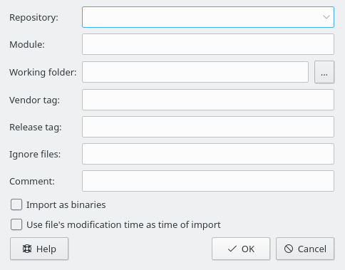 A screenshot of Cervisia's import dialog