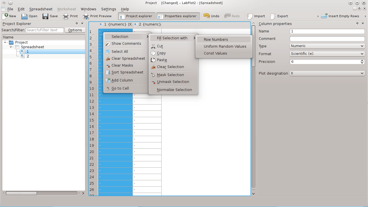 Filling the first column of the spreadsheet