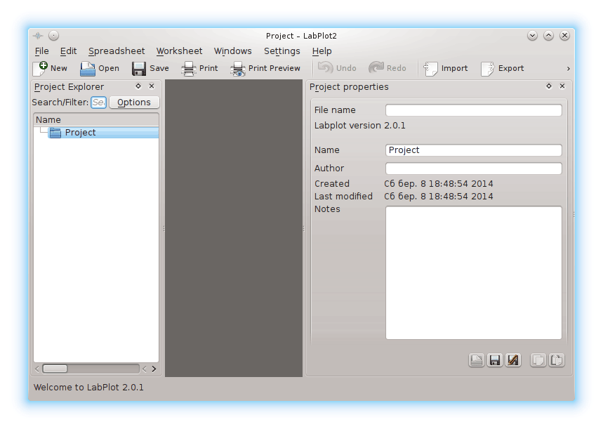 Создать проект LabPlot